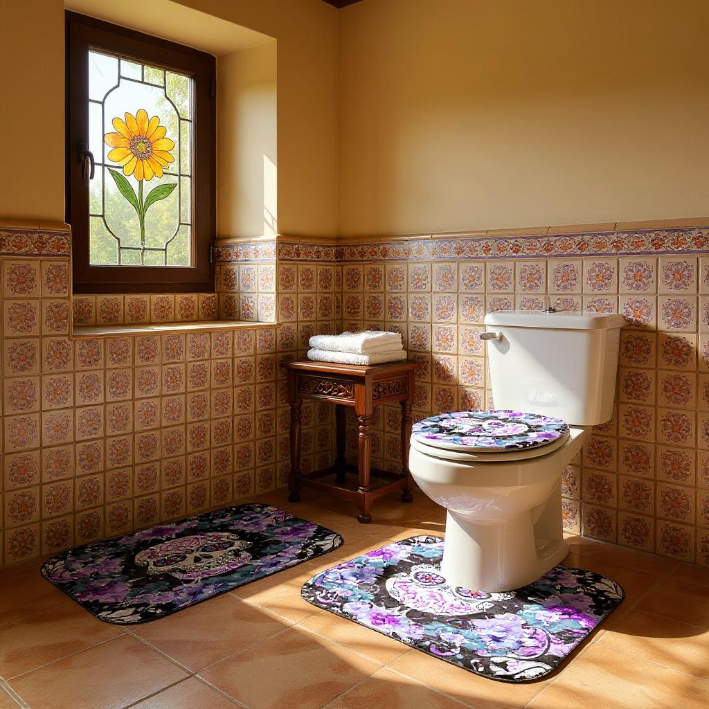 Floral Skull Fiesta Bathroom Set of 4
