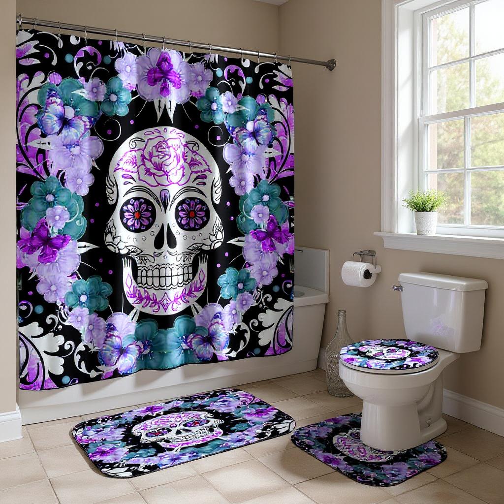 Floral Skull Fiesta Bathroom Set of 4